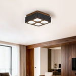 Sky Hole Black Travertine & Walnut Flush Mount Ceiling Light