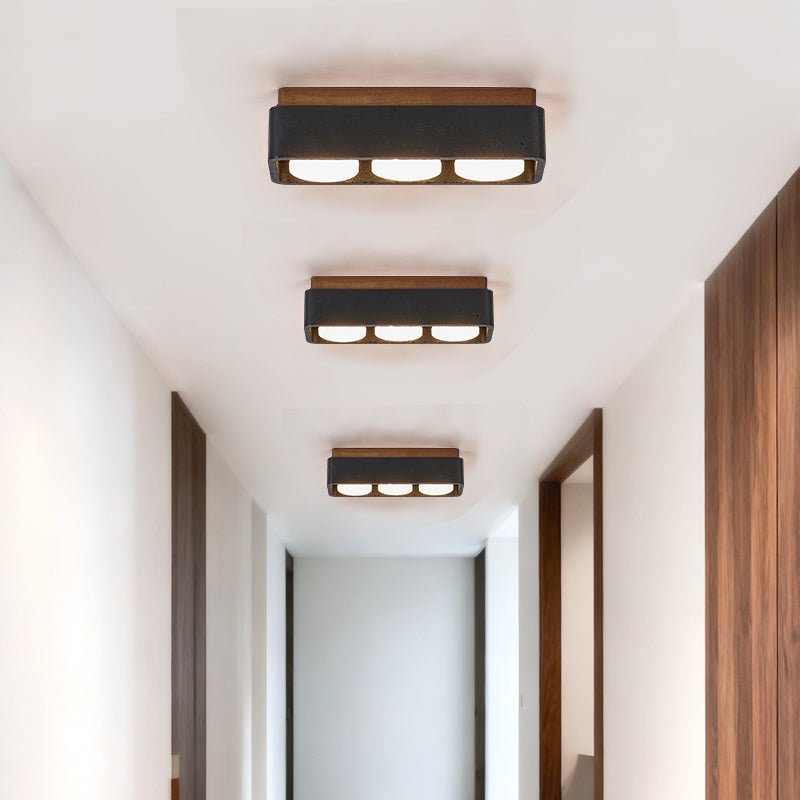 Sky Hole Black Travertine & Walnut Flush Mount Ceiling Light