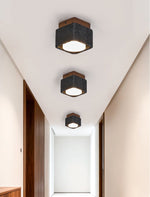 Sky Hole Black Travertine & Walnut Flush Mount Ceiling Light