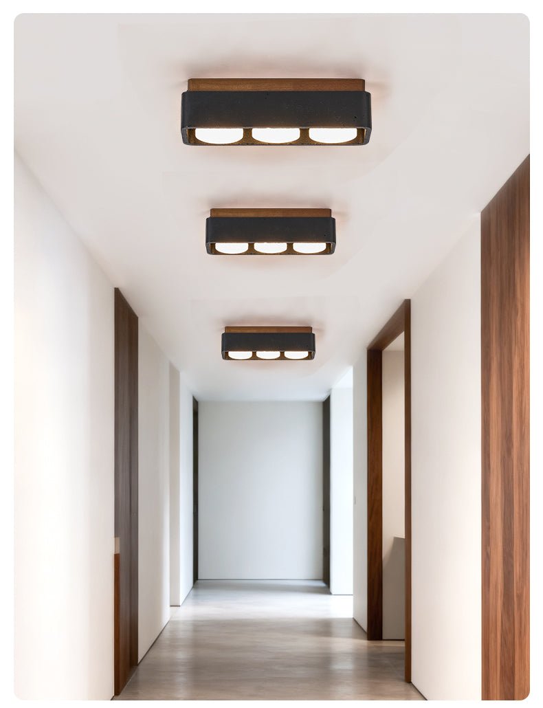 Sky Hole Black Travertine & Walnut Flush Mount Ceiling Light