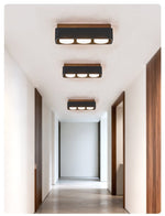 Sky Hole Black Travertine & Walnut Flush Mount Ceiling Light