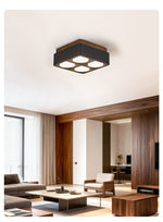 Sky Hole Black Travertine & Walnut Flush Mount Ceiling Light