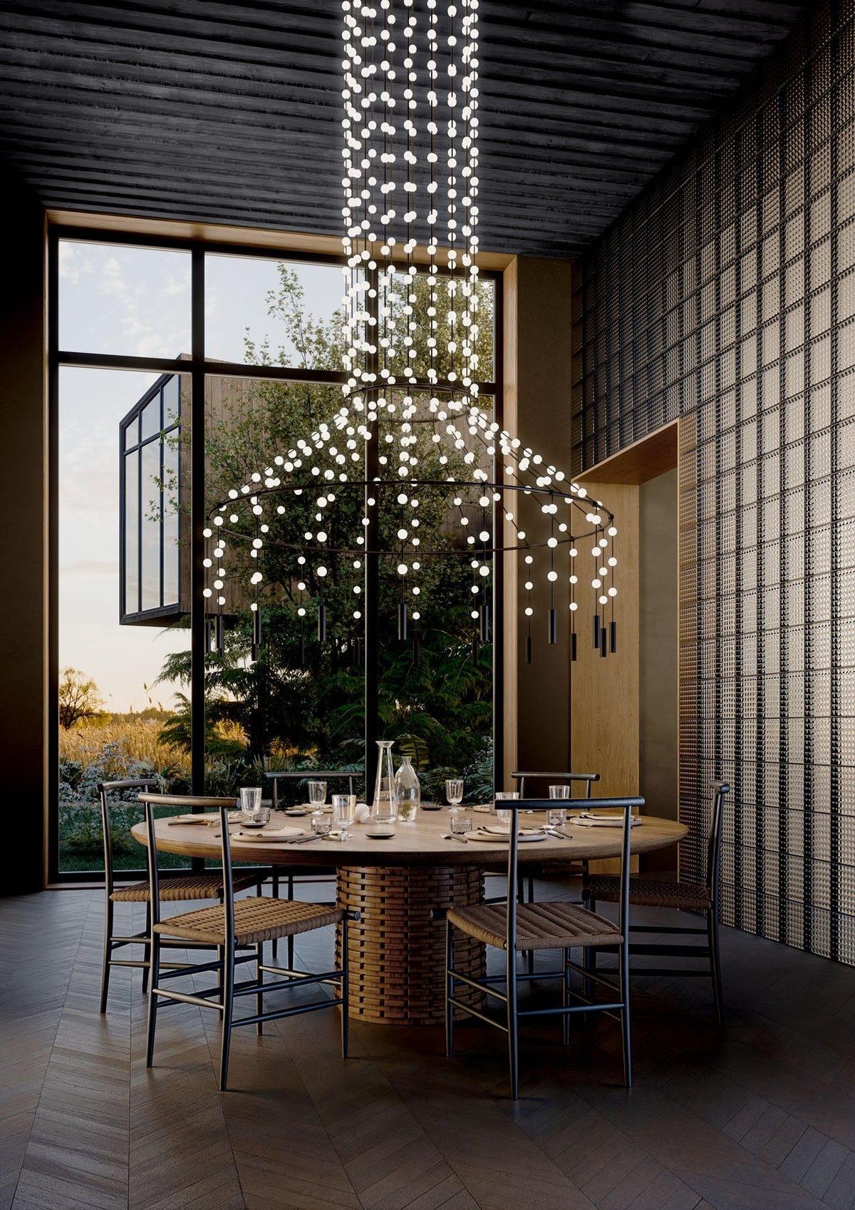Multidot Modern LED Chandelier with Acrylic Spheres and Metal Rings