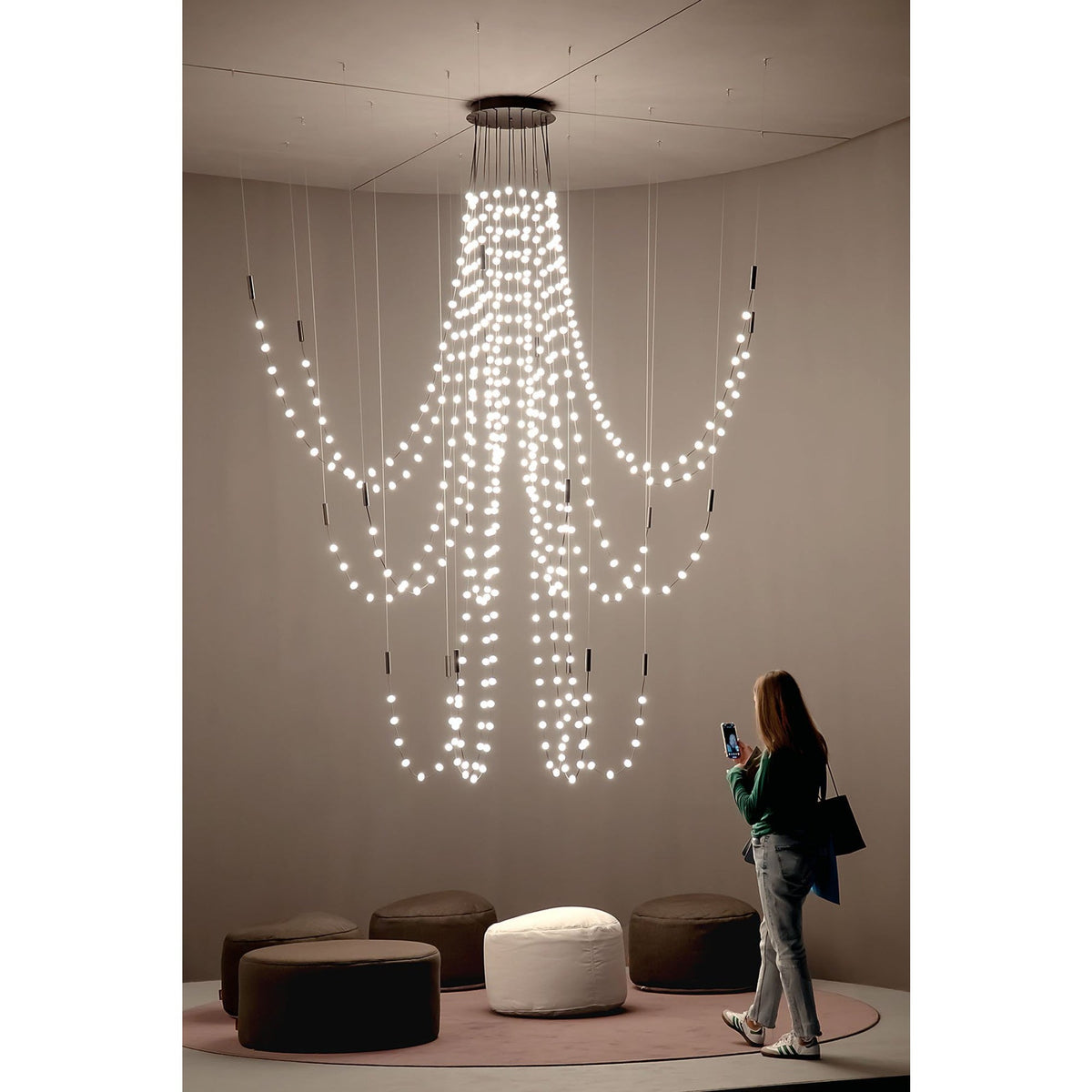 Multidot Modern LED Chandelier with Acrylic Spheres and Metal Rings