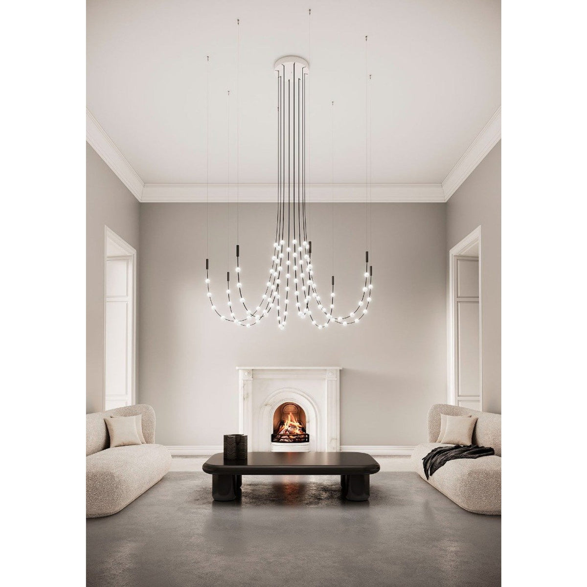 Multidot Modern LED Chandelier with Acrylic Spheres and Metal Rings