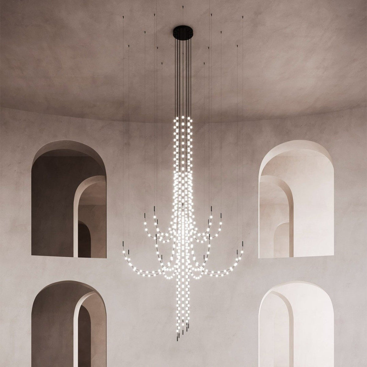 Multidot Modern LED Chandelier with Acrylic Spheres and Metal Rings
