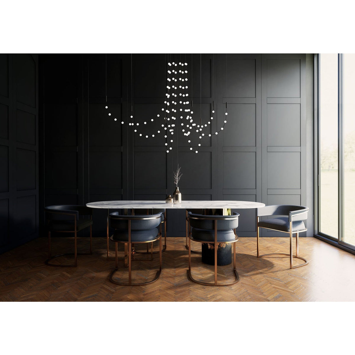 Multidot Modern LED Chandelier with Acrylic Spheres and Metal Rings