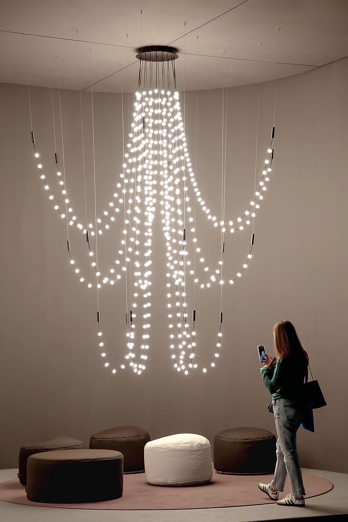 Multidot Modern LED Chandelier with Acrylic Spheres and Metal Rings