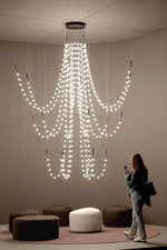 Multidot Modern LED Chandelier with Acrylic Spheres and Metal Rings