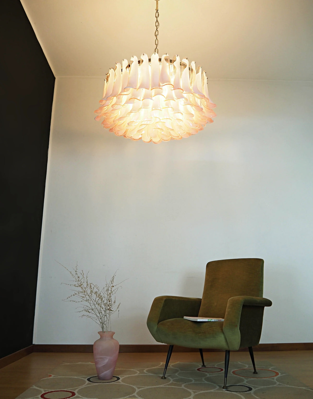 Murano Pink Glass Petal Chandelier