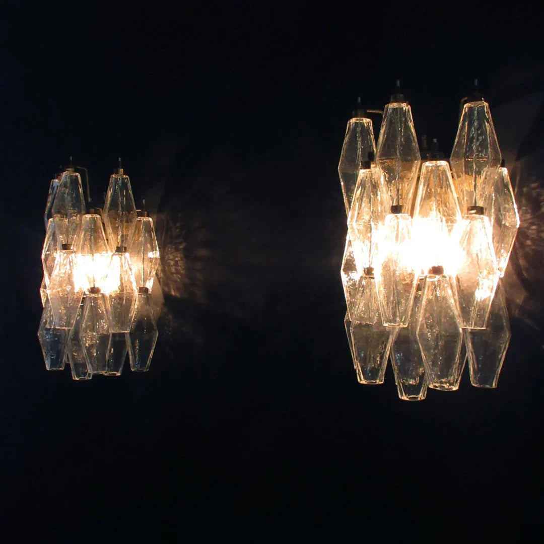 Murano Poliedri Transparent Glass Wall Sconces