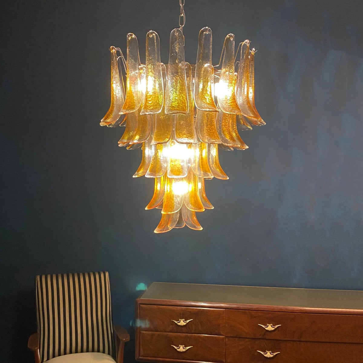 Amber Glass Petal Chandelier – Handcrafted Venetian Modern Pendant Light