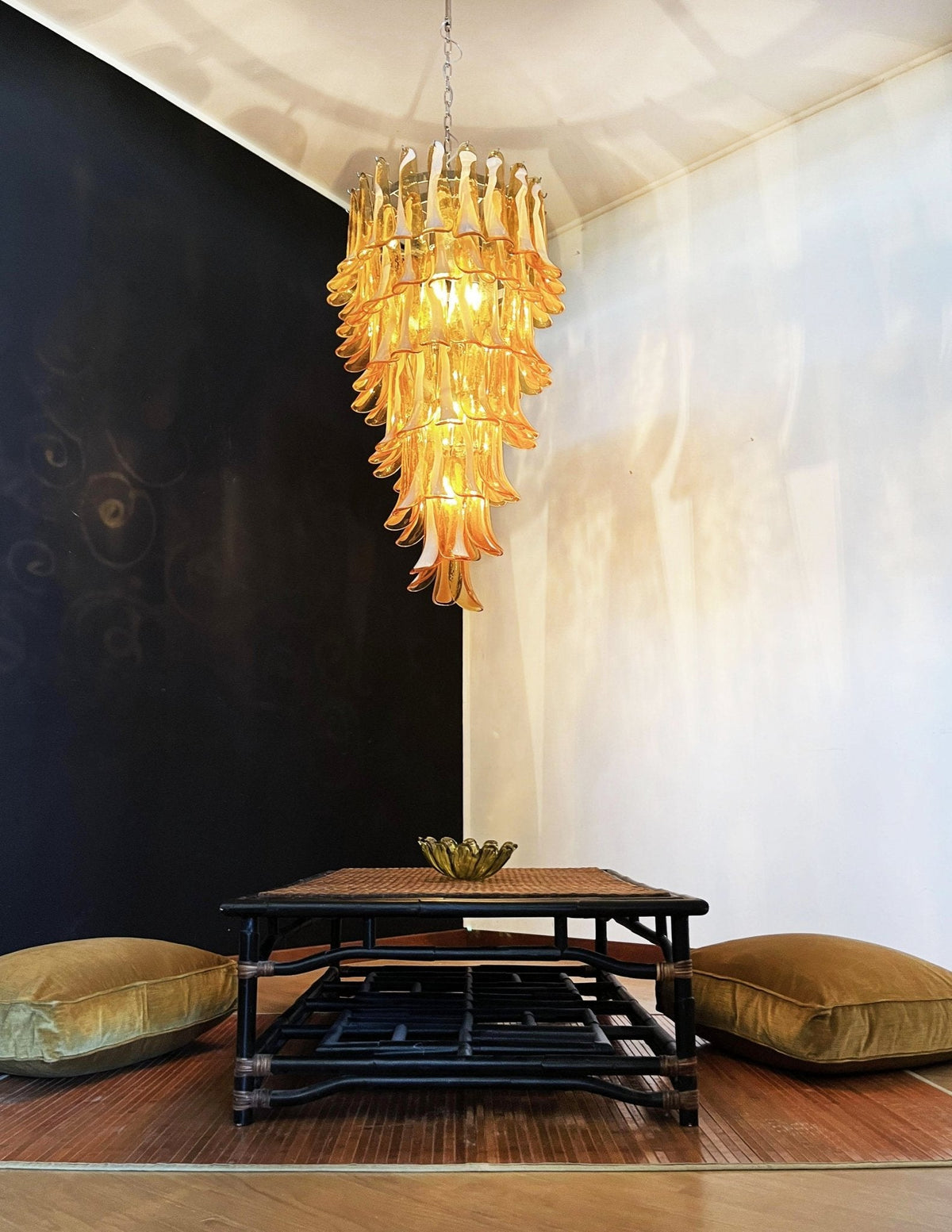 Amber Glass Petal Spiral Chandelier – Modern Designer Pendant Light