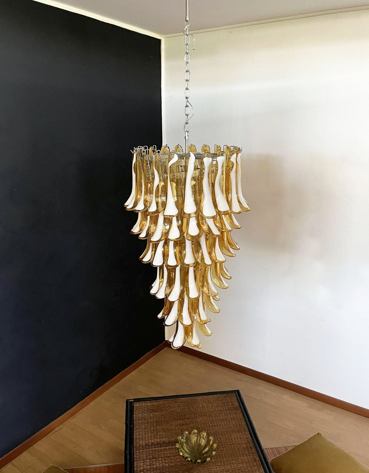 Amber Glass Petal Spiral Chandelier – Modern Designer Pendant Light