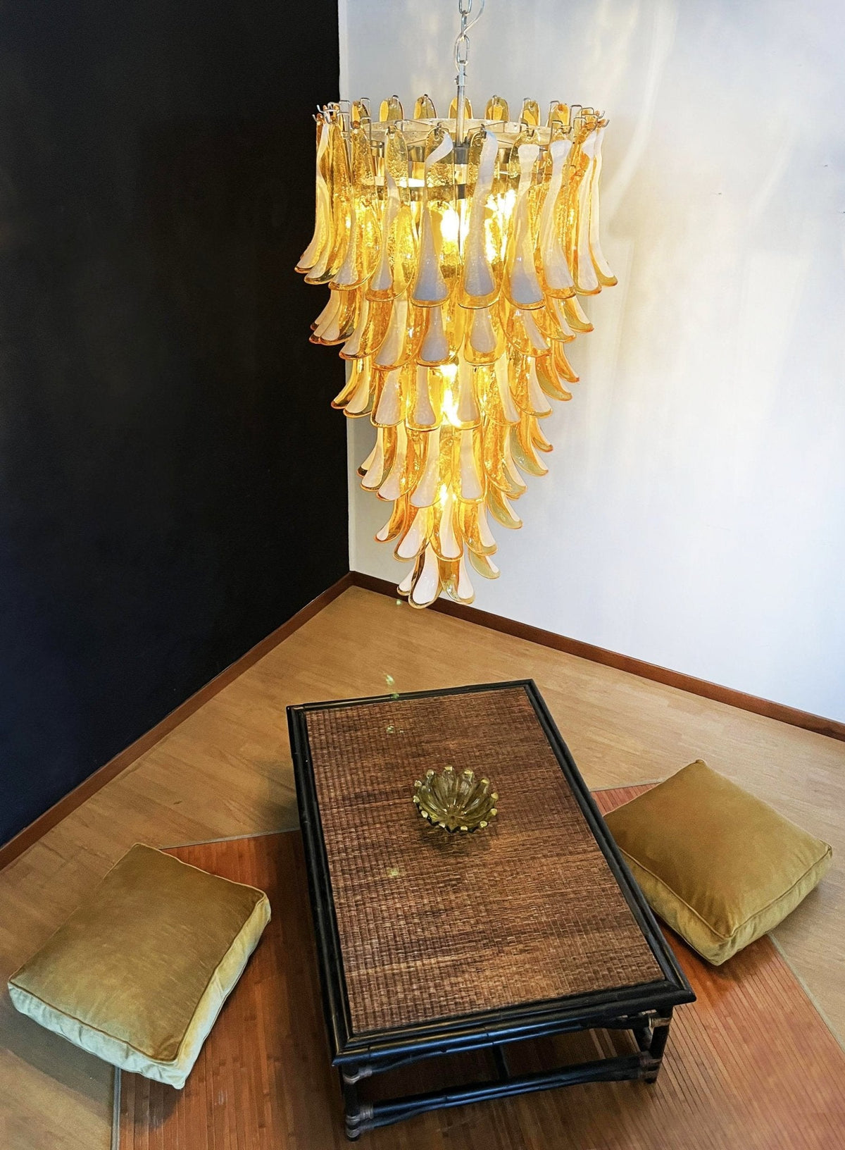 Amber Glass Petal Spiral Chandelier – Modern Designer Pendant Light