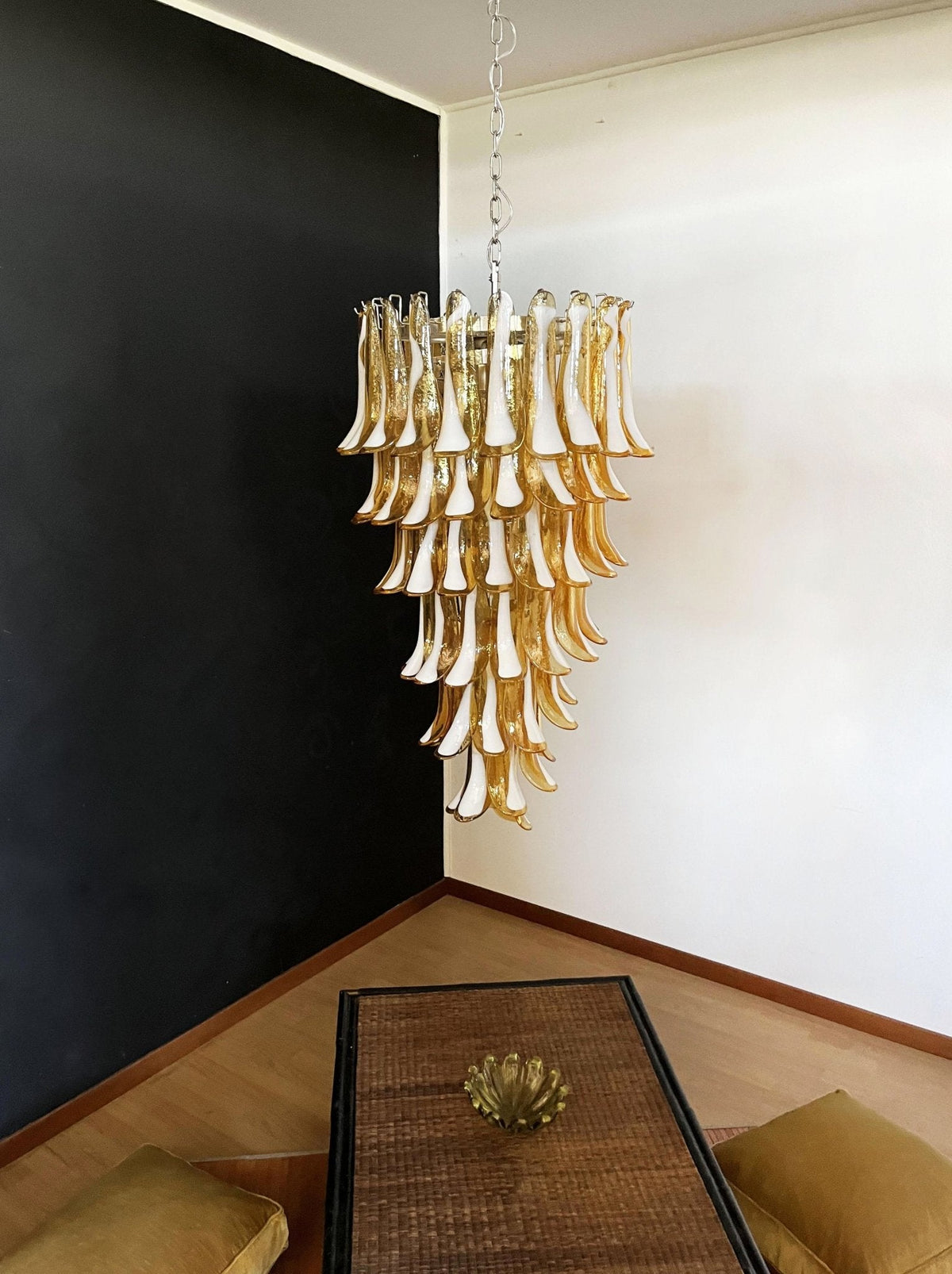 Amber Glass Petal Spiral Chandelier – Modern Designer Pendant Light