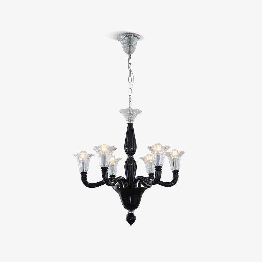 Black Iron Candle Chandelier with Clear Glass Shades for Dining Room and Living Room