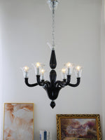 Black Iron Candle Chandelier with Clear Glass Shades for Dining Room and Living Room