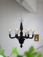 Black Iron Candle Chandelier with Clear Glass Shades for Dining Room and Living Room