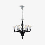 Black Iron Candle Chandelier with Clear Glass Shades for Dining Room and Living Room
