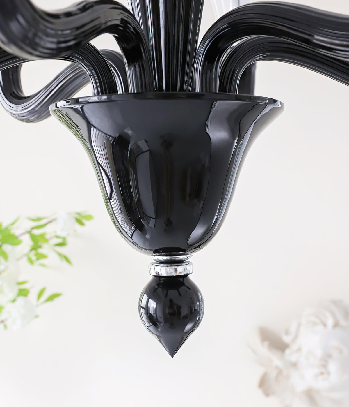 Black Iron Candle Chandelier with Clear Glass Shades for Dining Room and Living Room
