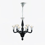 Black Iron Candle Chandelier with Clear Glass Shades for Dining Room and Living Room