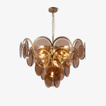 Velora Amber Disc Chandelier – Four-Tier Modern Art Deco Pendant Light