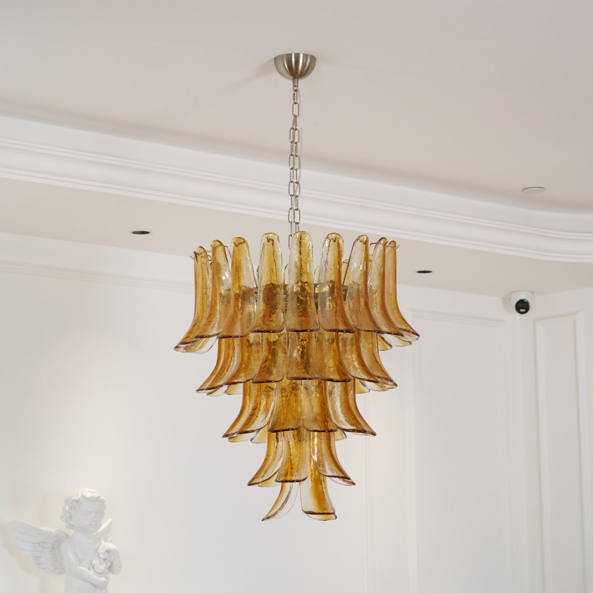 Amber Glass Lily Chandelier – Handcrafted Murano Style Pendant Light