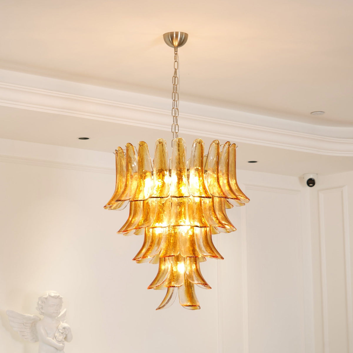Amber Glass Lily Chandelier – Handcrafted Murano Style Pendant Light