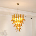 Amber Glass Lily Chandelier – Handcrafted Murano Style Pendant Light