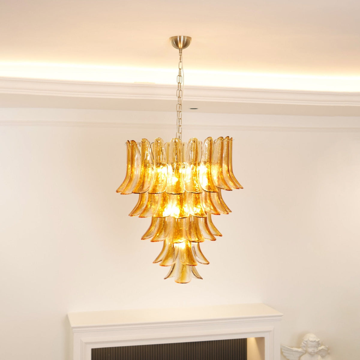 Amber Glass Lily Chandelier – Handcrafted Murano Style Pendant Light