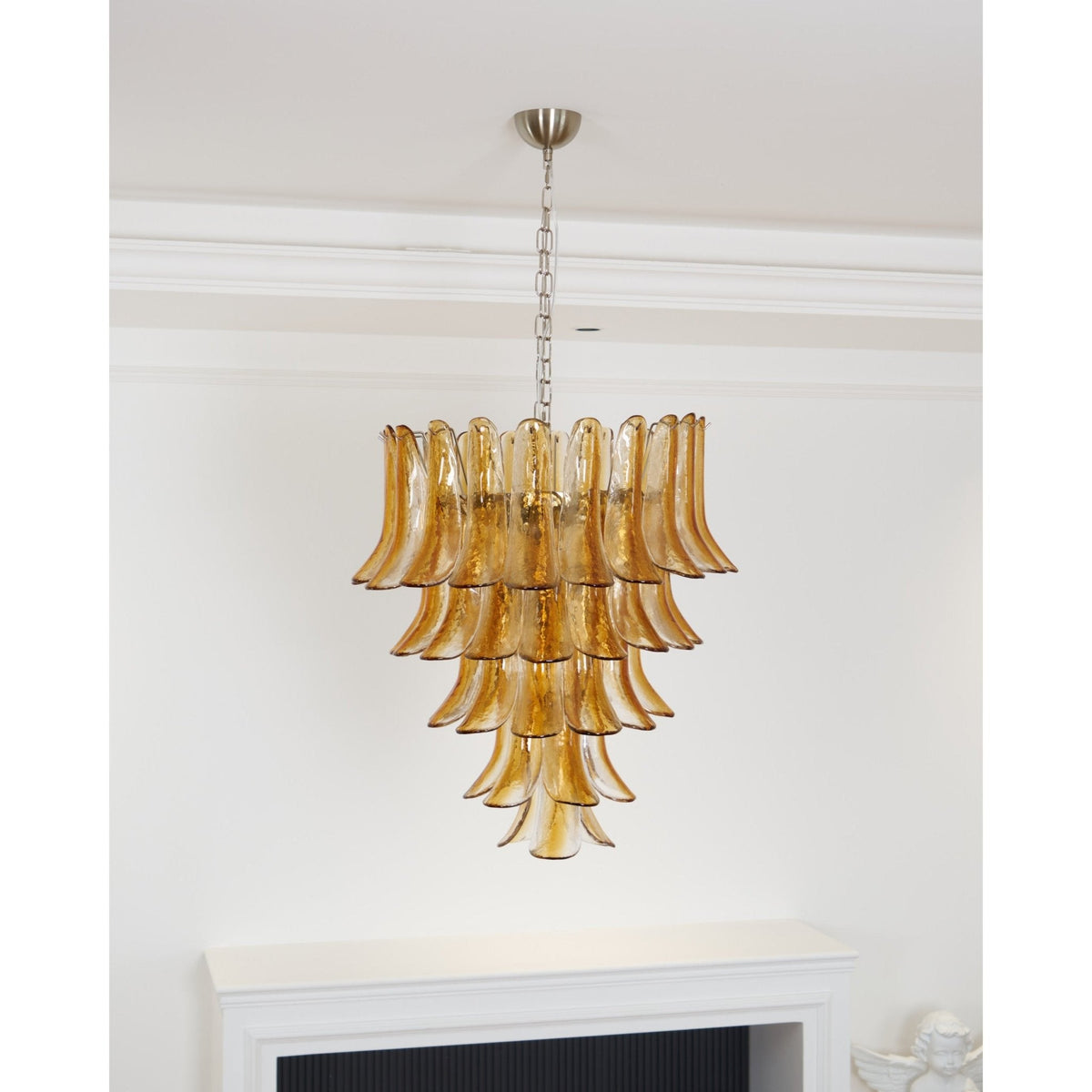 Amber Glass Lily Chandelier – Handcrafted Murano Style Pendant Light
