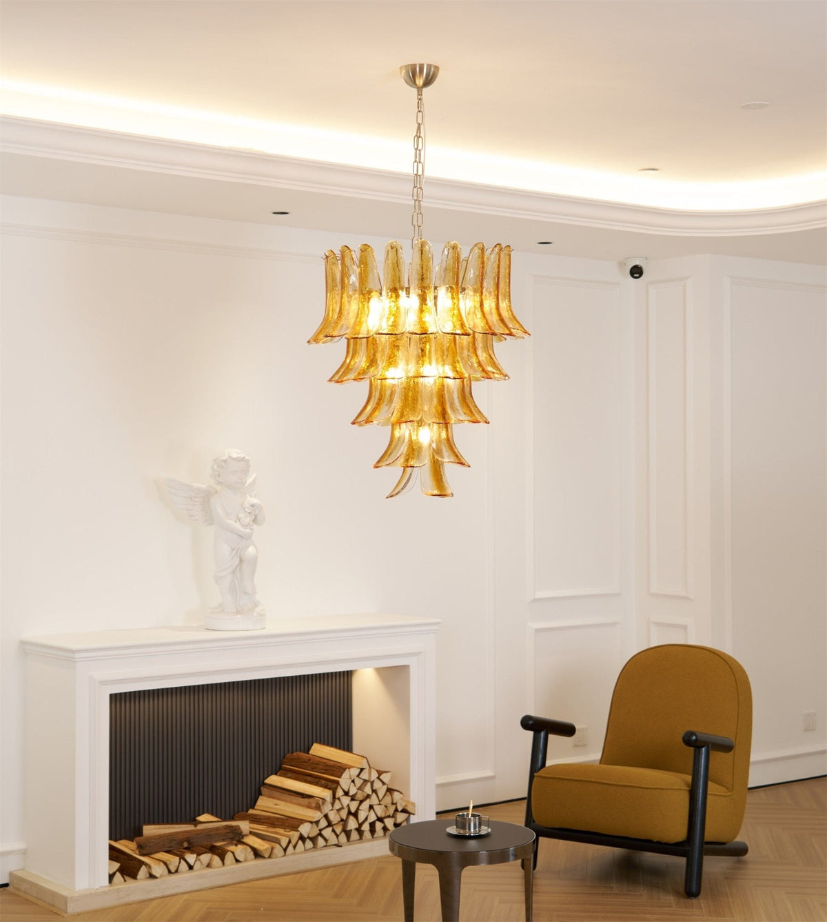 Amber Glass Lily Chandelier – Handcrafted Murano Style Pendant Light