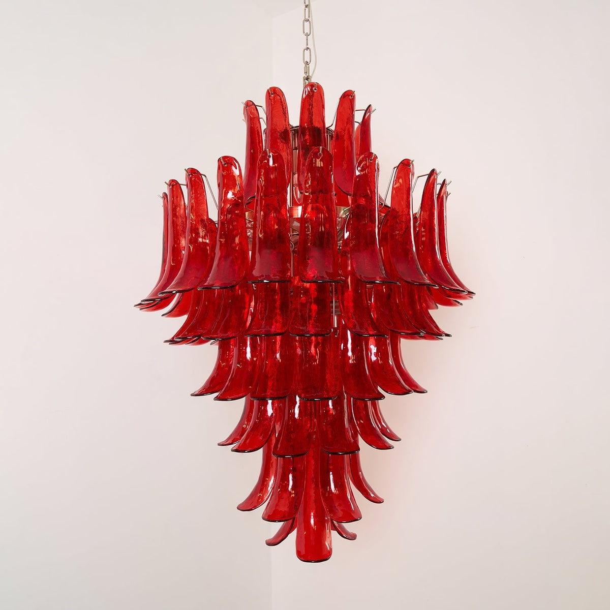 Crimson Cascade Glass Chandelier | Hand-Blown Murano-Style Pendant for Dining Room & Foyer
