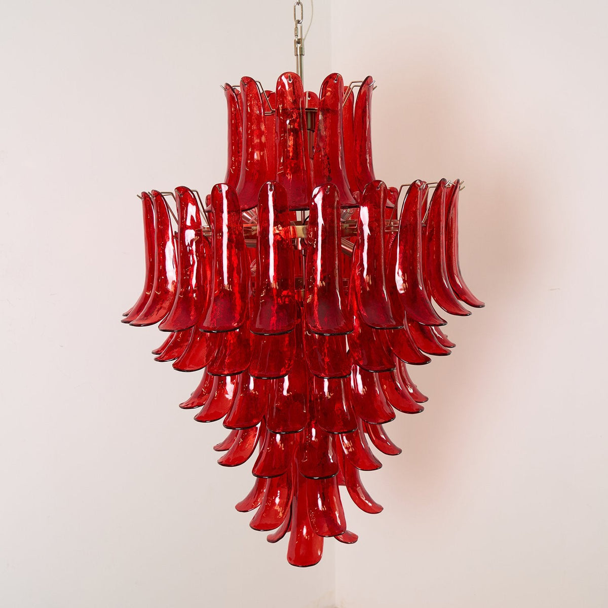 Crimson Cascade Glass Chandelier | Hand-Blown Murano-Style Pendant for Dining Room & Foyer