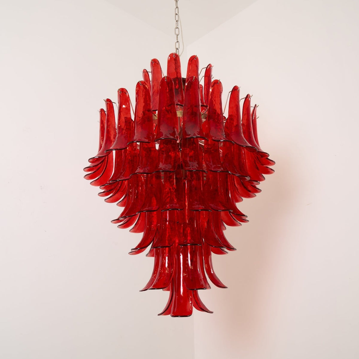 Crimson Cascade Glass Chandelier | Hand-Blown Murano-Style Pendant for Dining Room & Foyer