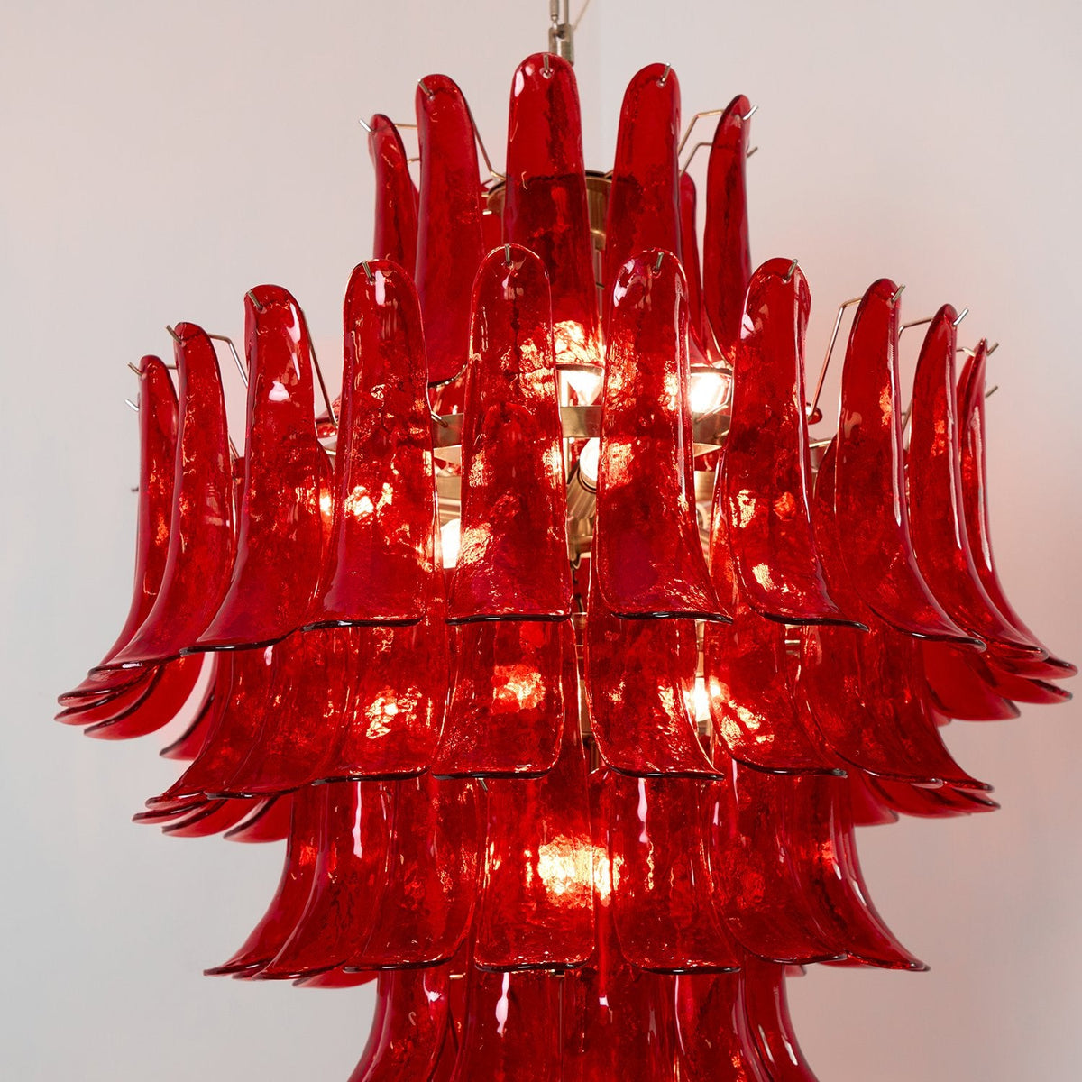 Crimson Cascade Glass Chandelier | Hand-Blown Murano-Style Pendant for Dining Room & Foyer