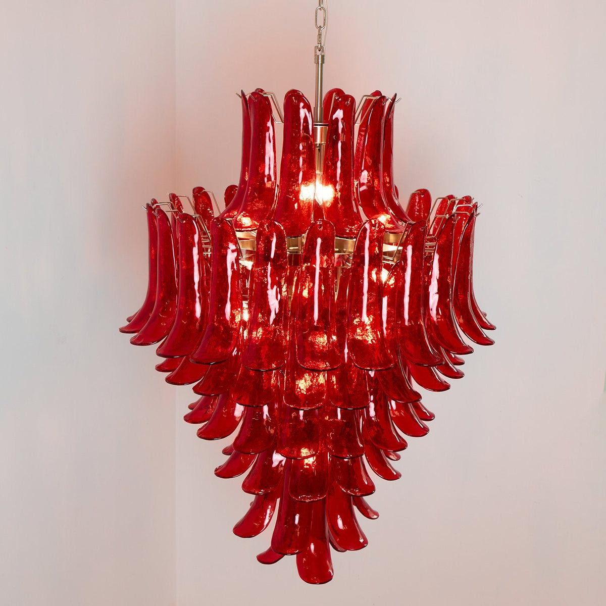 Crimson Cascade Glass Chandelier | Hand-Blown Murano-Style Pendant for Dining Room & Foyer