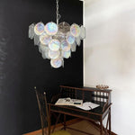Iridescent Glass Disc Chandelier – Modern Pendant Light for Dining Room and Living Room