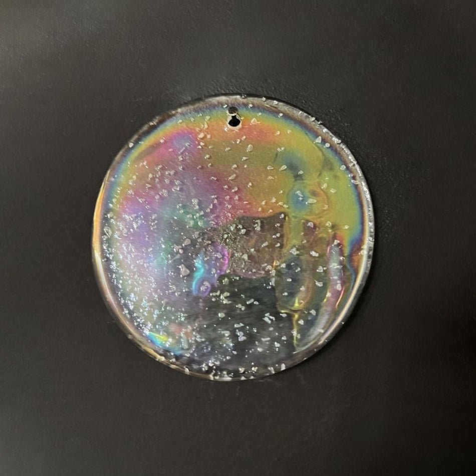 Iridescent Glass Disc Chandelier – Modern Pendant Light for Dining Room and Living Room