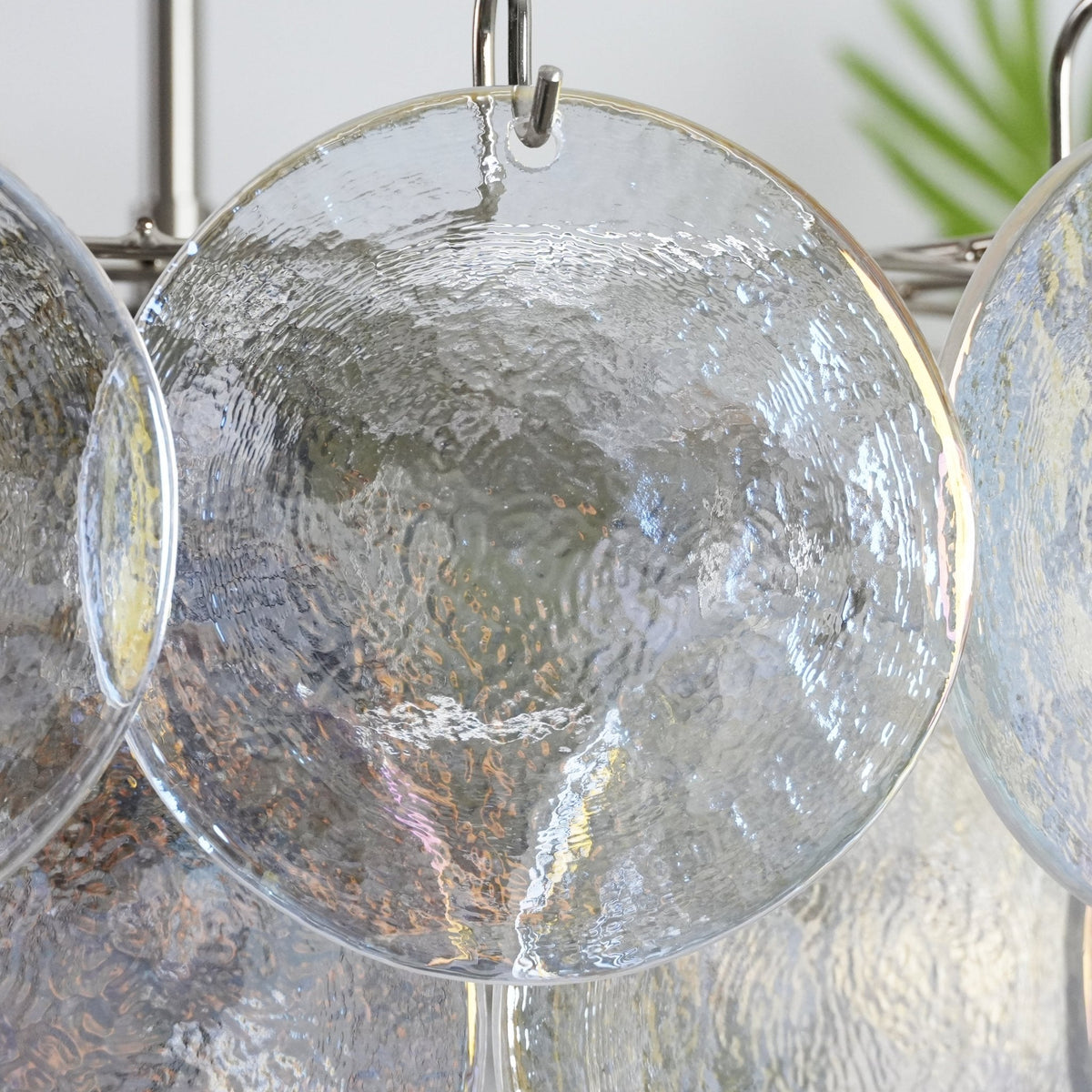 Iridescent Glass Disc Chandelier – Modern Pendant Light for Dining Room and Living Room