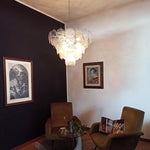 Iridescent Glass Disc Chandelier – Modern Pendant Light for Dining Room and Living Room