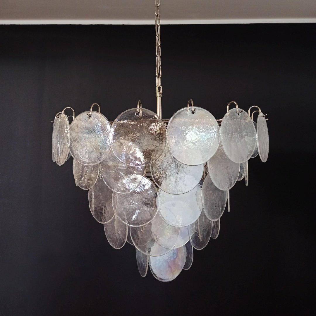 Iridescent Glass Disc Chandelier – Modern Pendant Light for Dining Room and Living Room