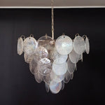 Iridescent Glass Disc Chandelier – Modern Pendant Light for Dining Room and Living Room