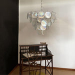 Iridescent Glass Disc Chandelier – Modern Pendant Light for Dining Room and Living Room