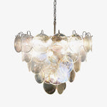 Iridescent Glass Disc Chandelier – Modern Pendant Light for Dining Room and Living Room