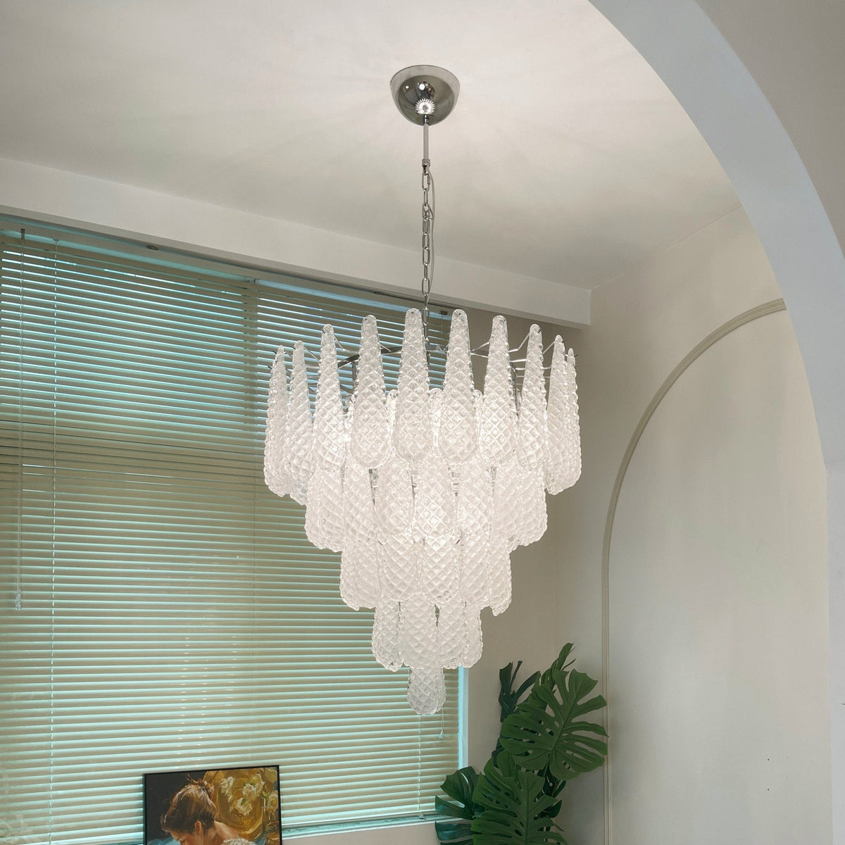 Glass Dewdrop Chandelier – Modern Art Glass Pendant Light for Dining Room and Foyer