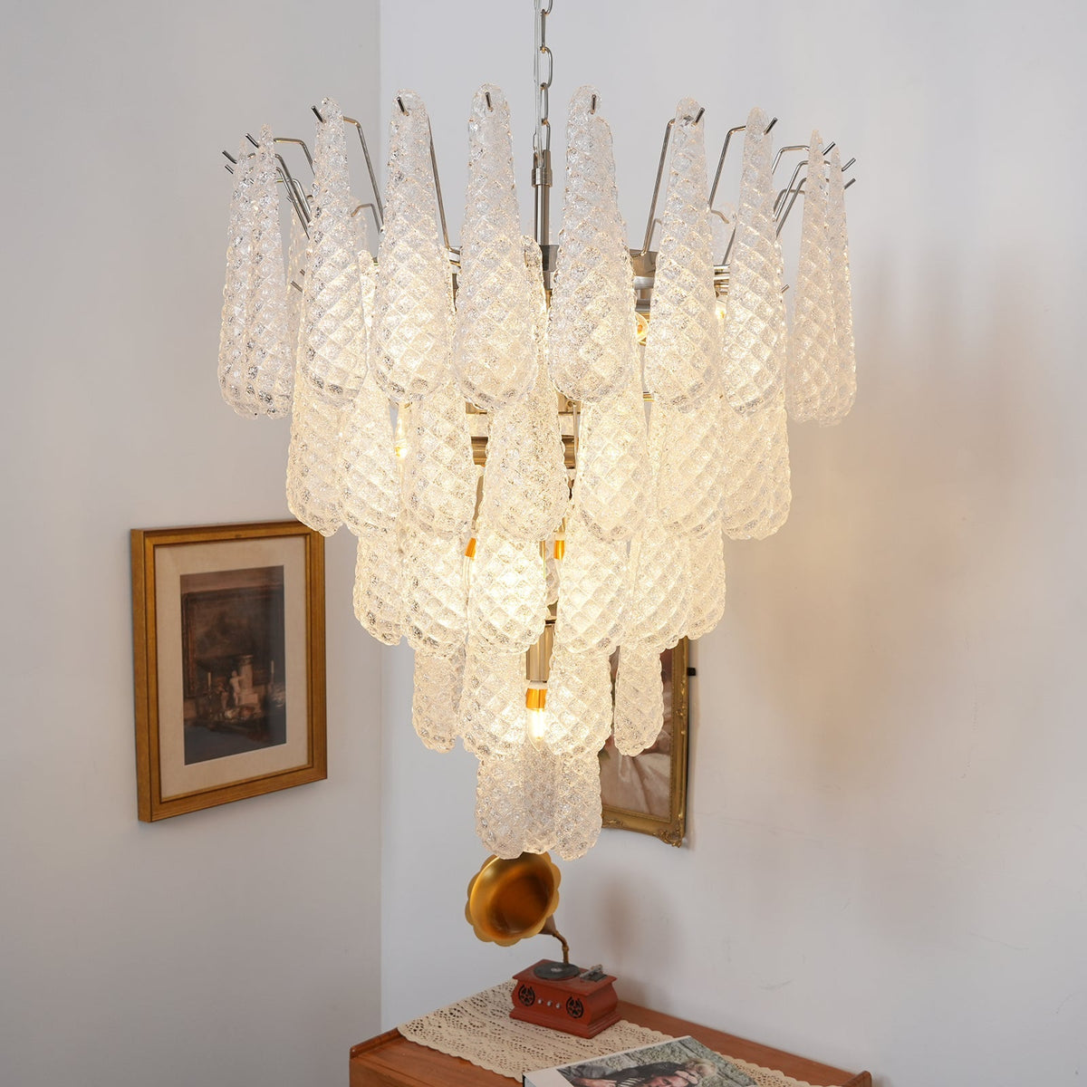 Glass Dewdrop Chandelier – Modern Art Glass Pendant Light for Dining Room and Foyer