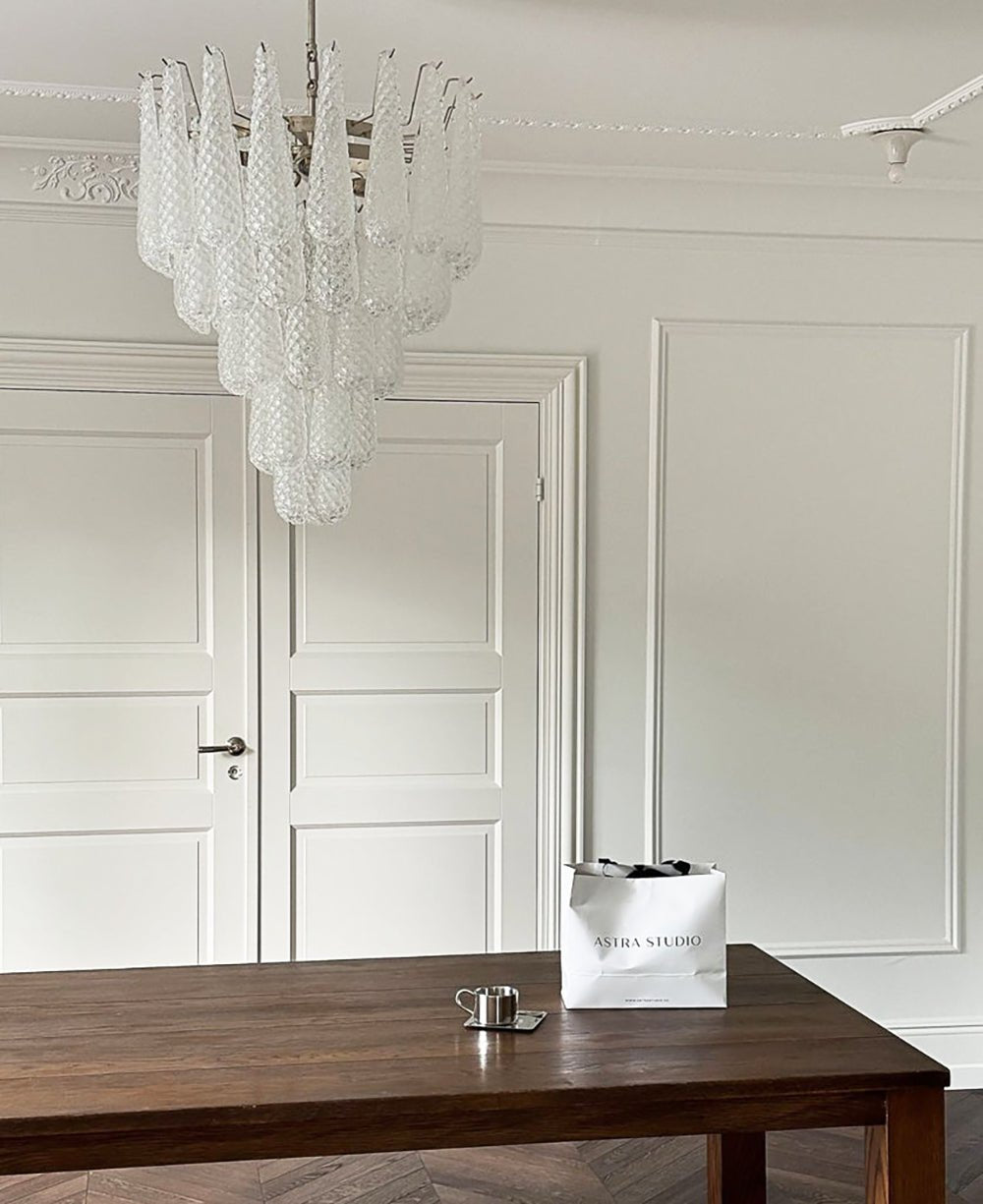 Aurelia Glass Droplet Chandelier – Modern Waterfall Pendant Light for Dining Room and Foyer