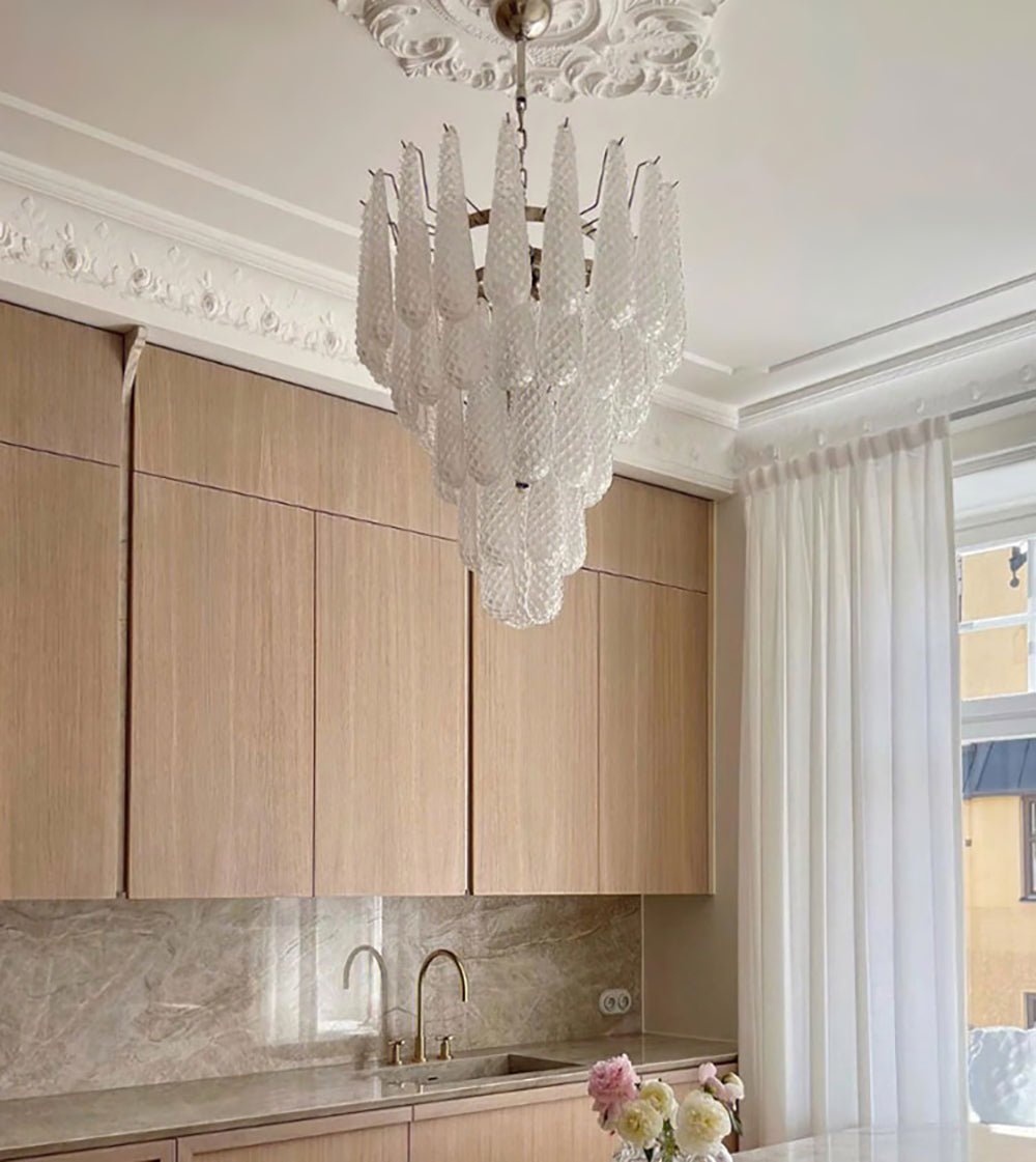 Aurelia Glass Droplet Chandelier – Modern Waterfall Pendant Light for Dining Room and Foyer
